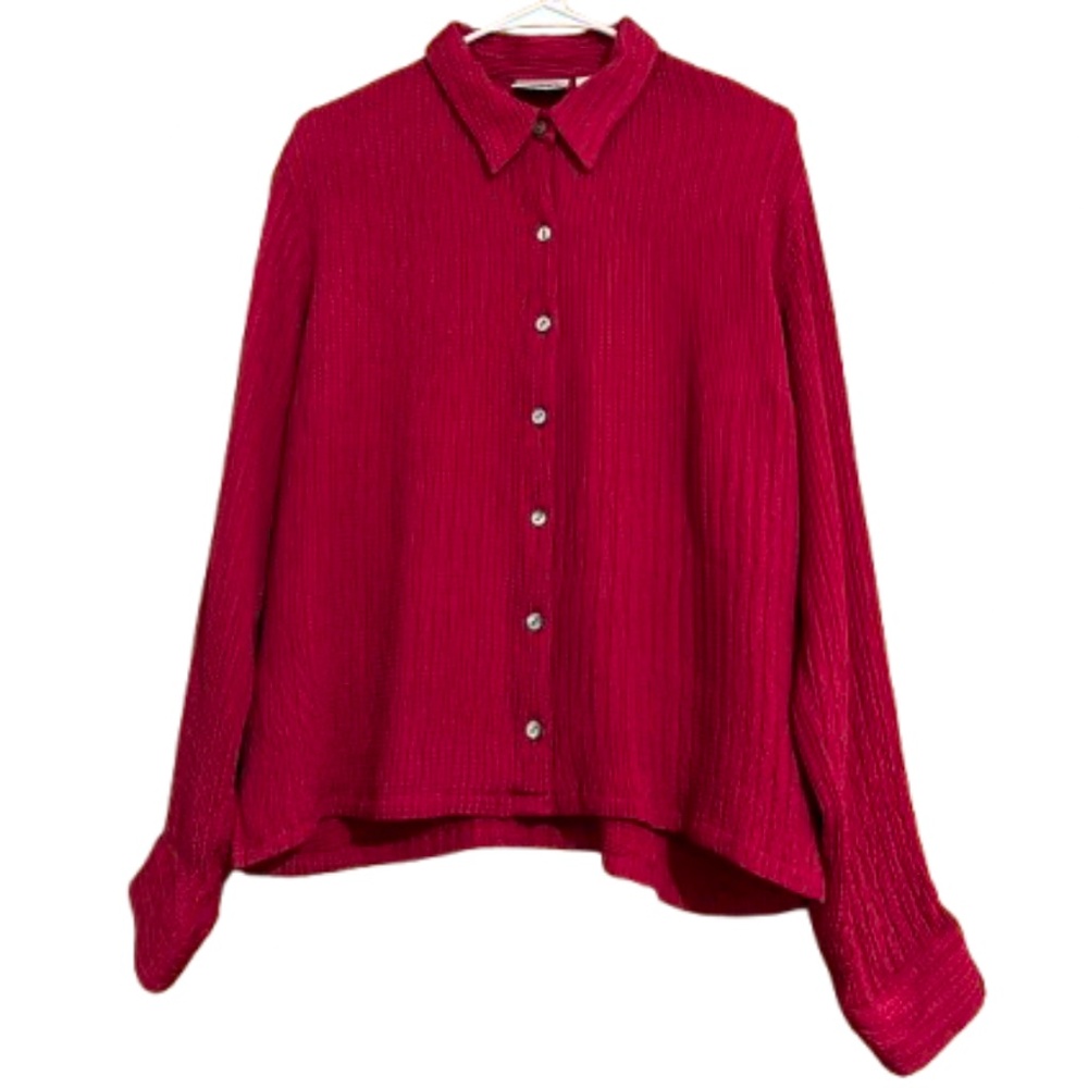 Chico’s Design Women’s Vibrant Pink Button Down Textured Silk Shirt Sz-M